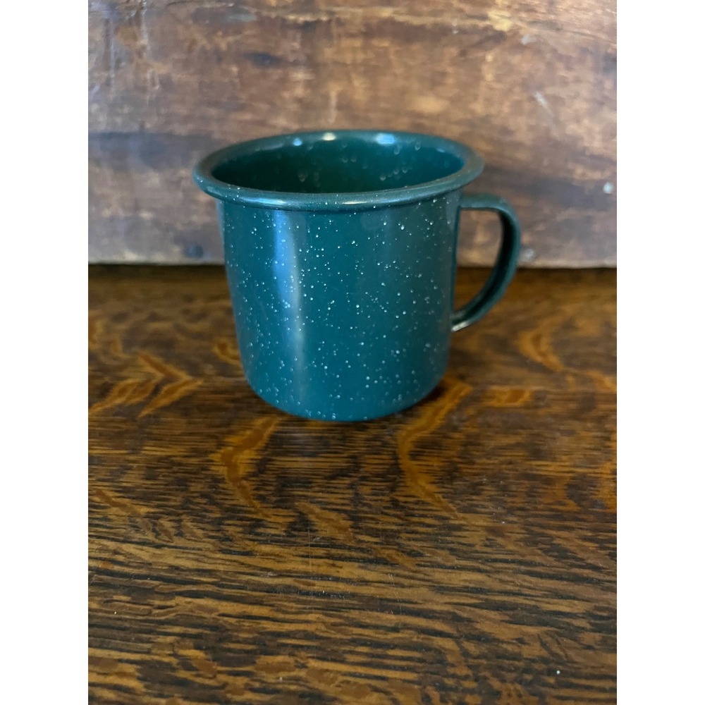 Vintage Forest Hunter Green Speckled Enamelware Camping Mug Cup